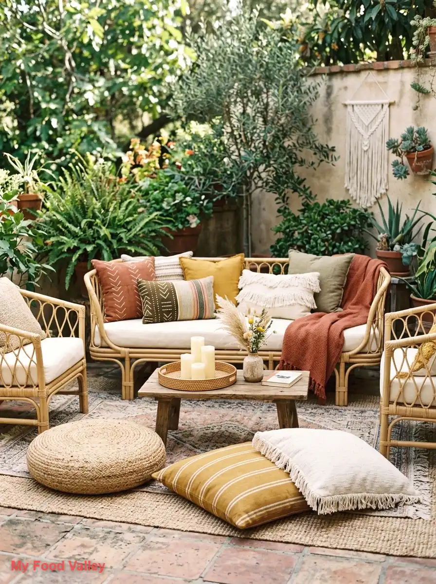 low rattan lounge set with floor cushions