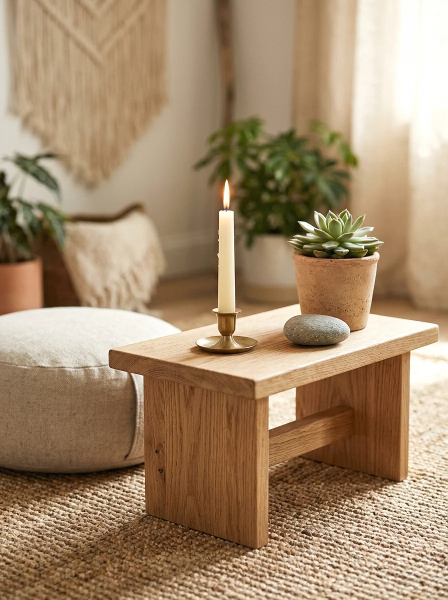 low wooden altar table