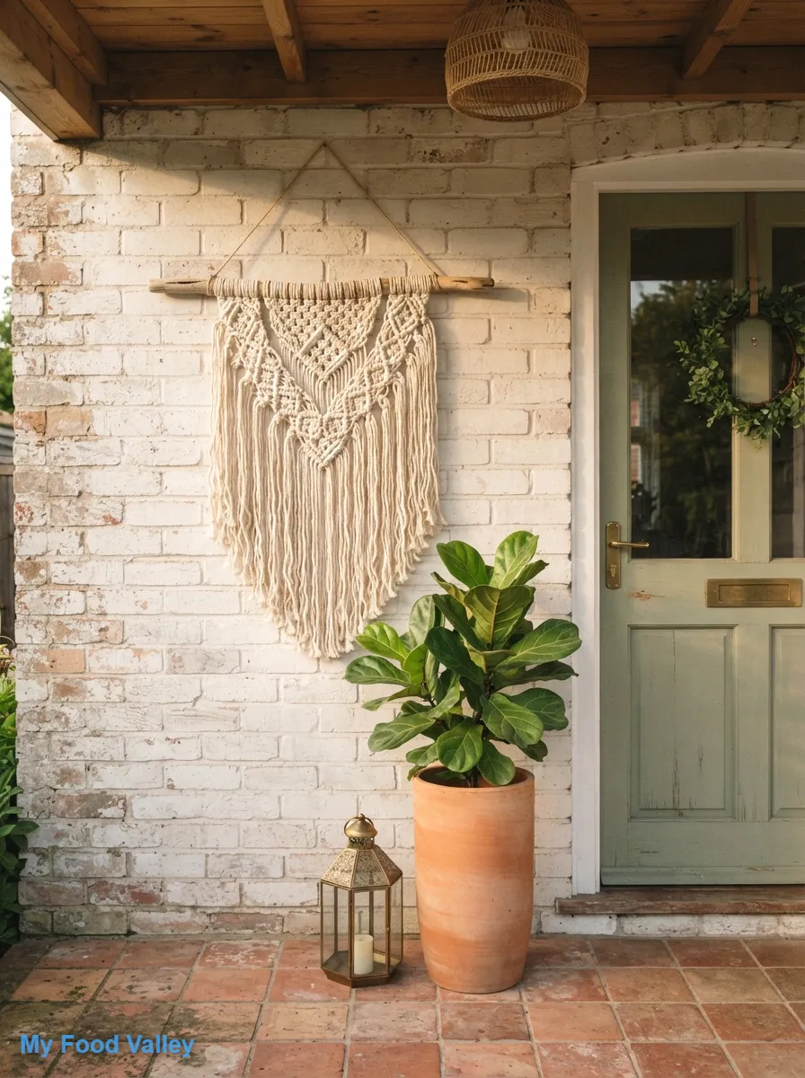 macramé wall hanging beside the door