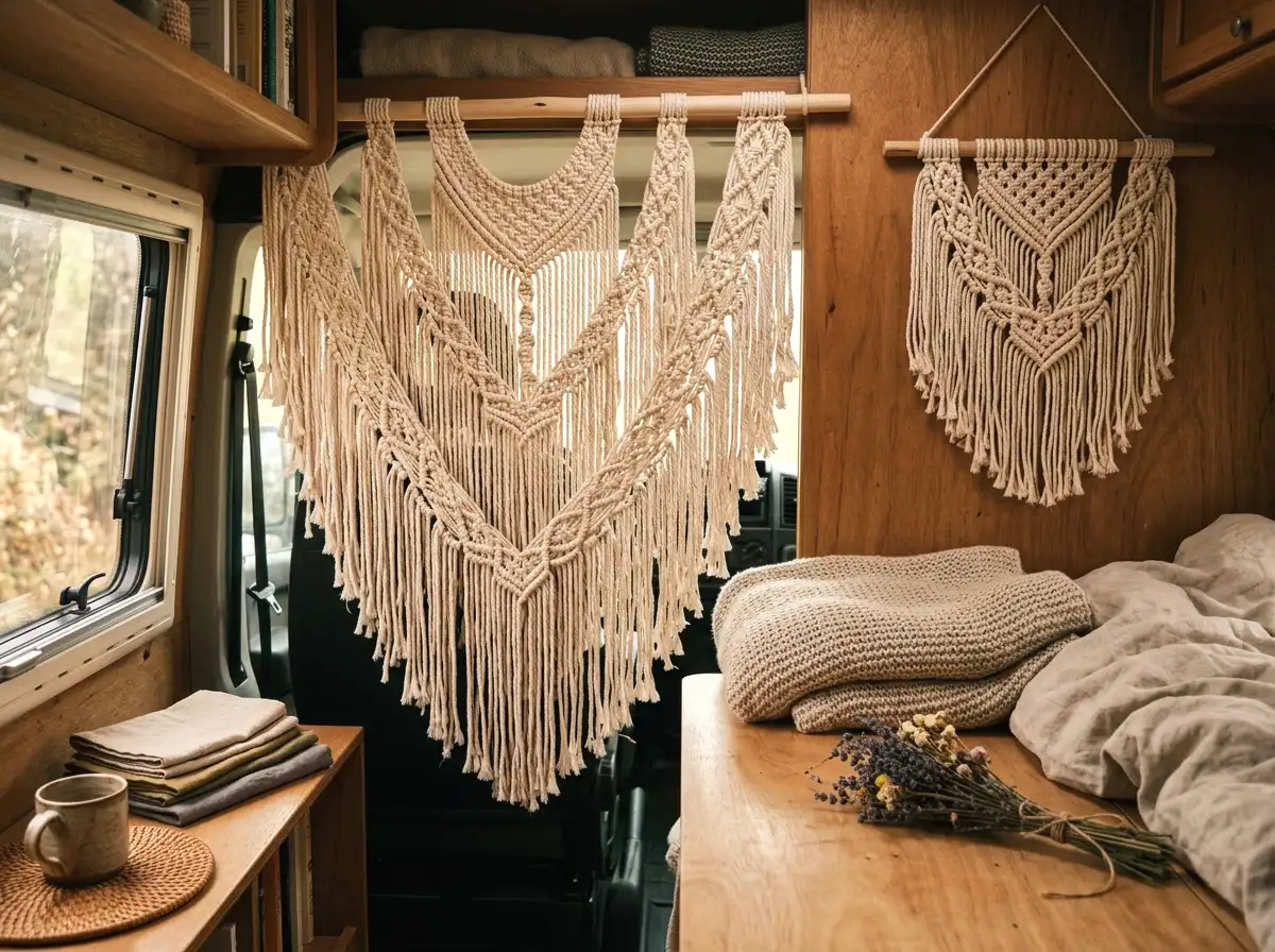 macrame curtains and wall hangings