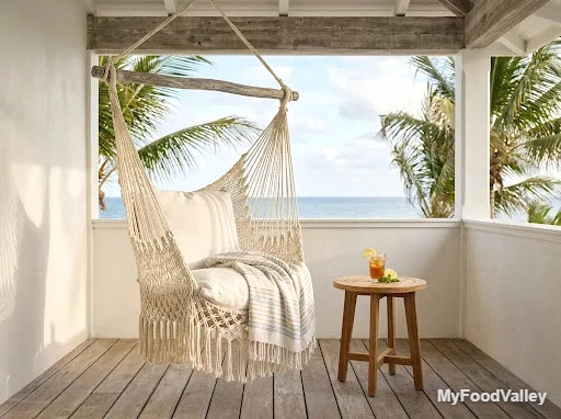 macrame hanging chairs on the porch
