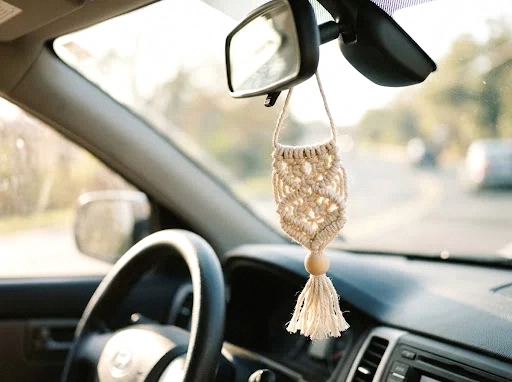 macrame rearview mirror hanger