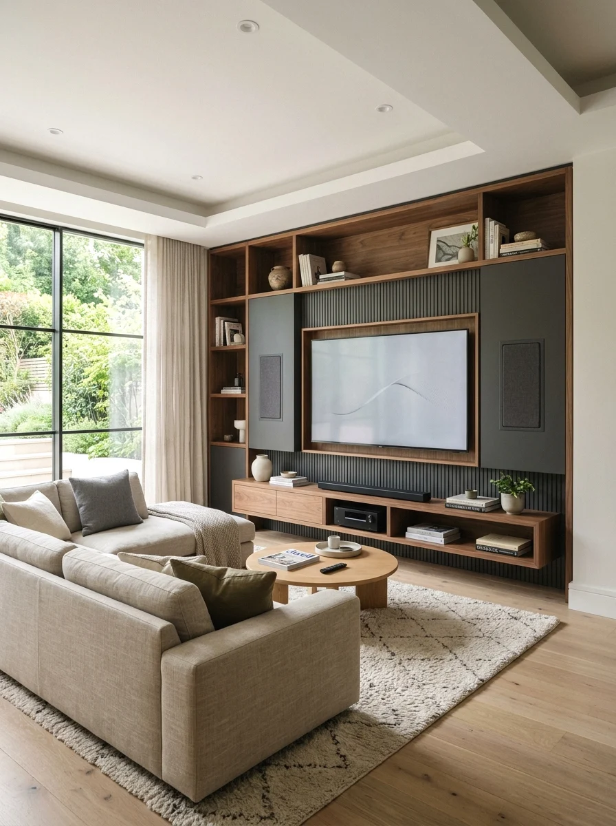 media wall with built-in speakers
