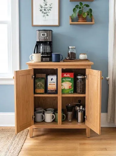 mini bar cabinet coffee station