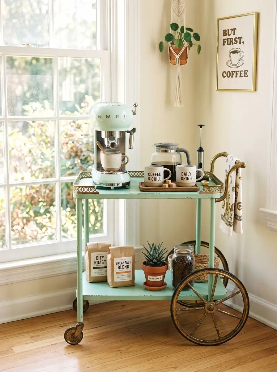 mint green vintage coffee cart