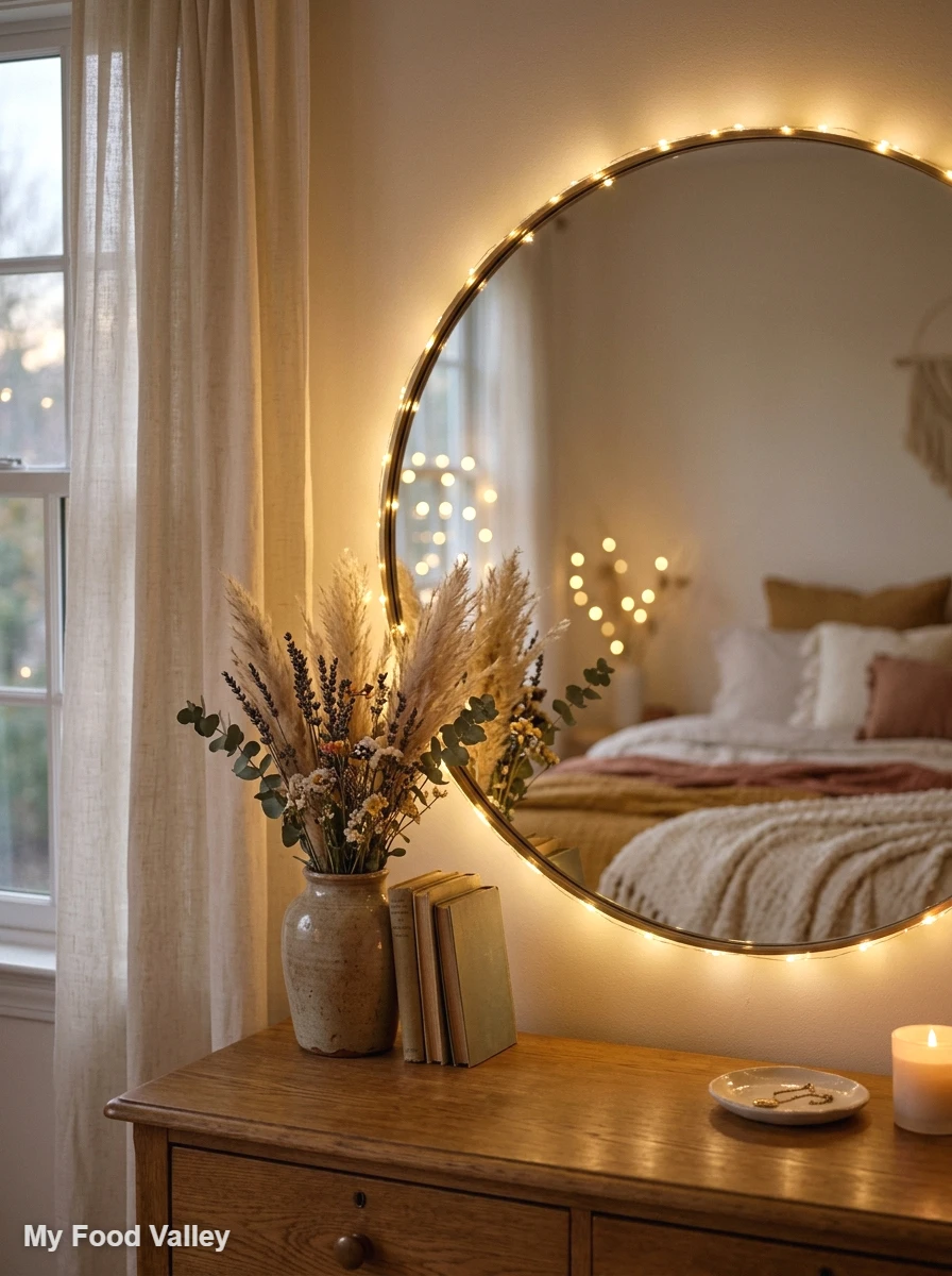 mirror glowing with fairy lights