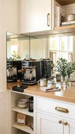 mirrored backsplash coffee nook