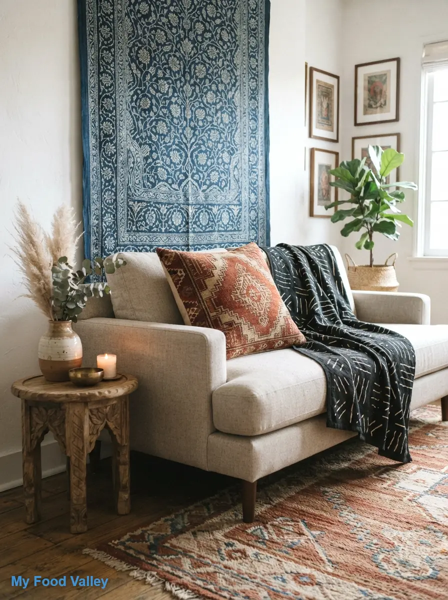 mix global textiles: kilim, mudcloth, and block print