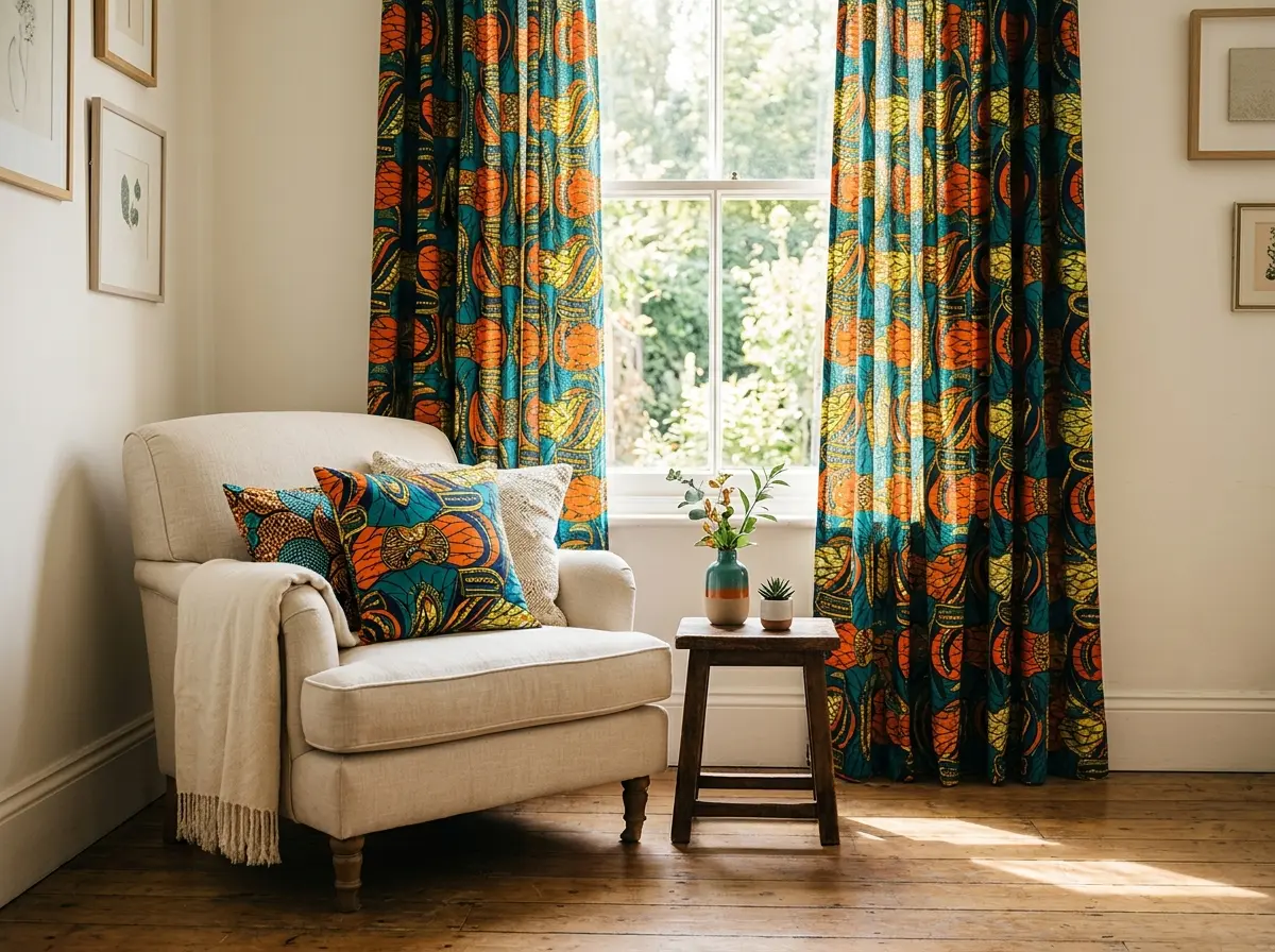 mix in african wax print cushions and curtains