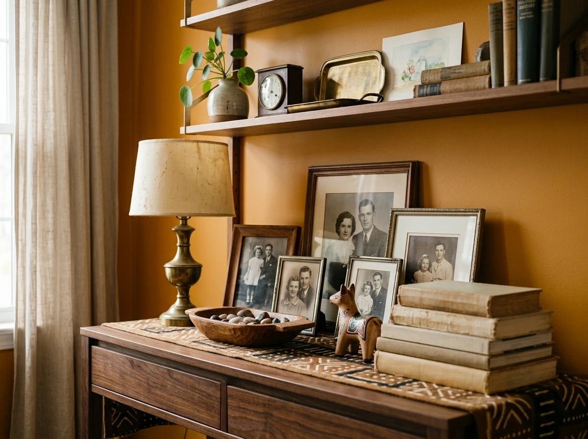 mix vintage finds and personal heirlooms