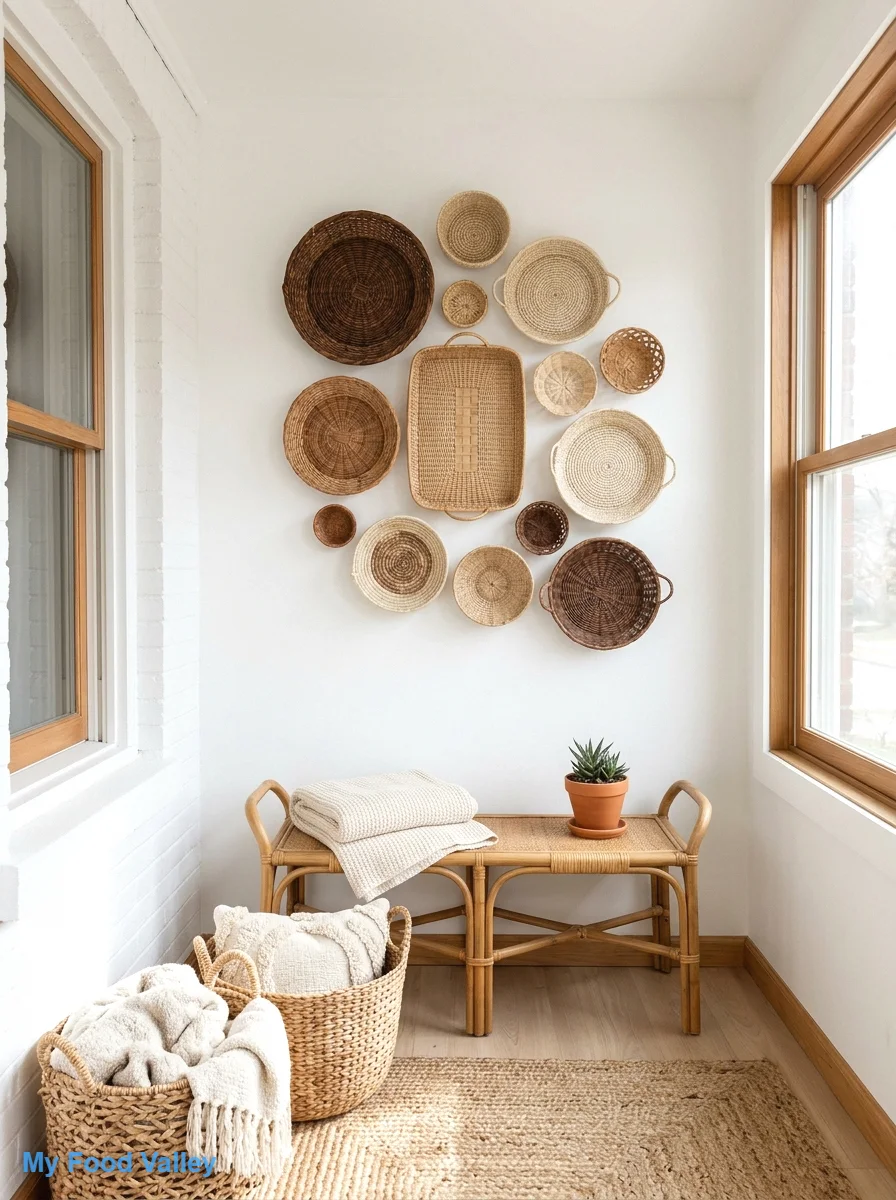 mix wicker baskets and woven wall decor
