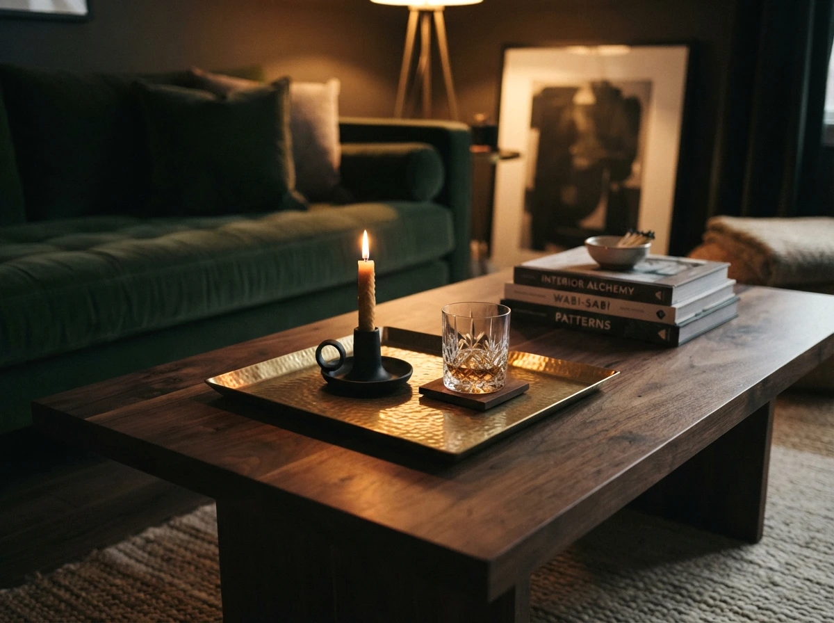mixed metal accents with a brass tray