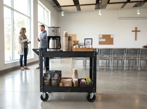 mobile coffee cart for multi-purpose rooms