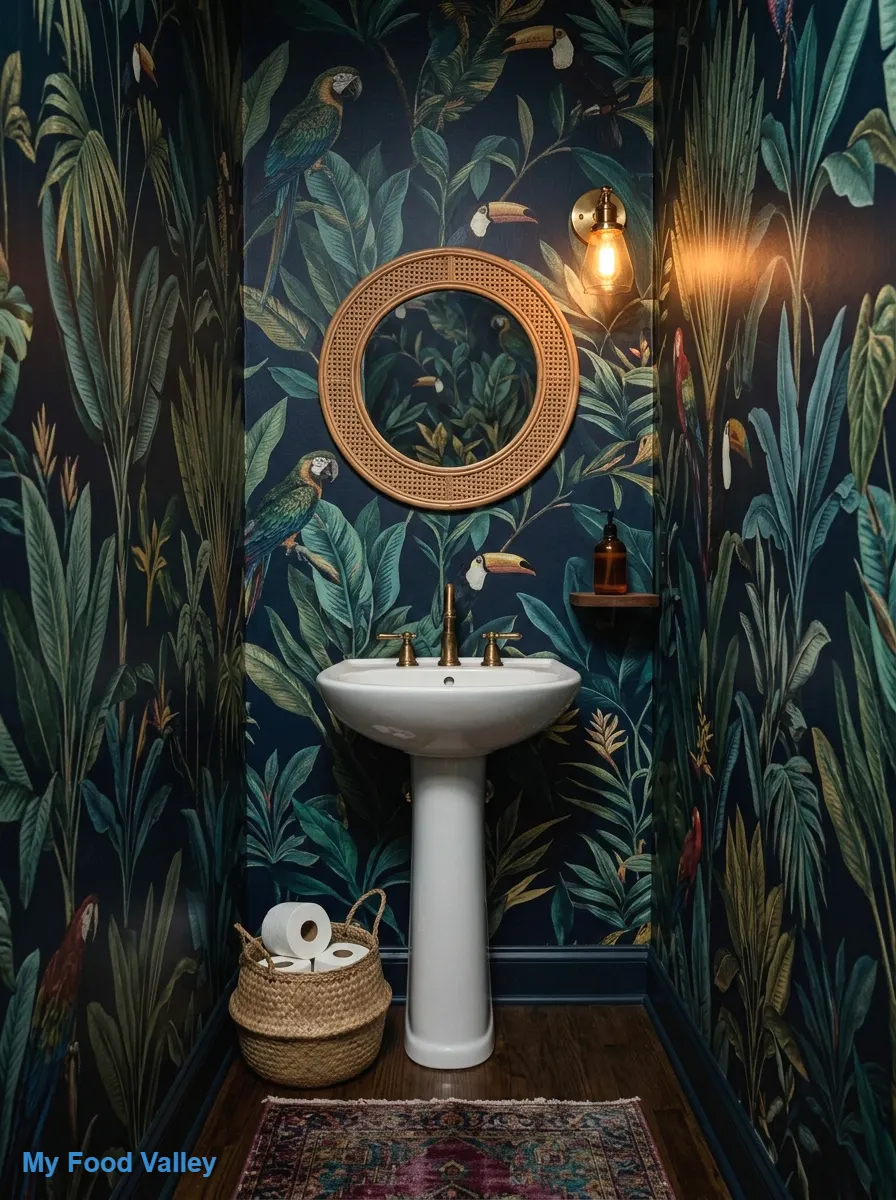 moody botanical wallpaper that wraps the room in drama