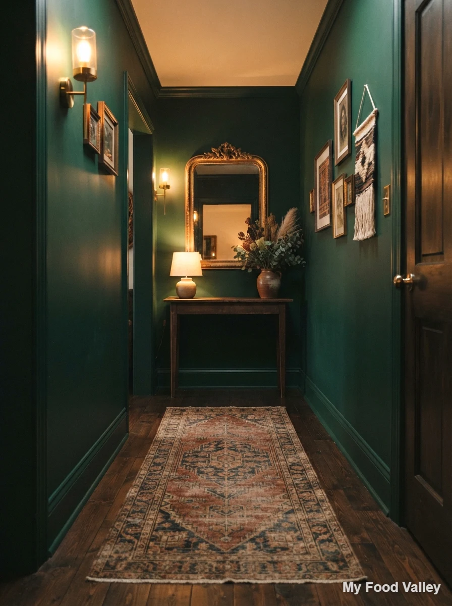 moody jewel tone hallway