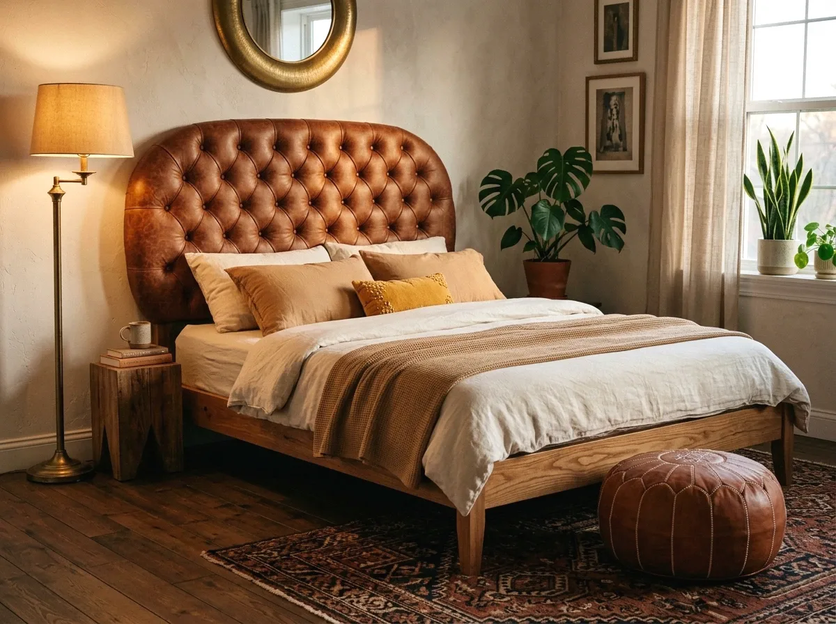 moroccan pouf-inspired tufted headboard