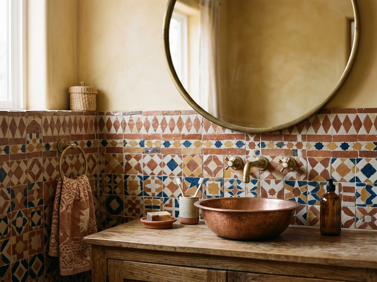 moroccan tile backsplash behind the sink