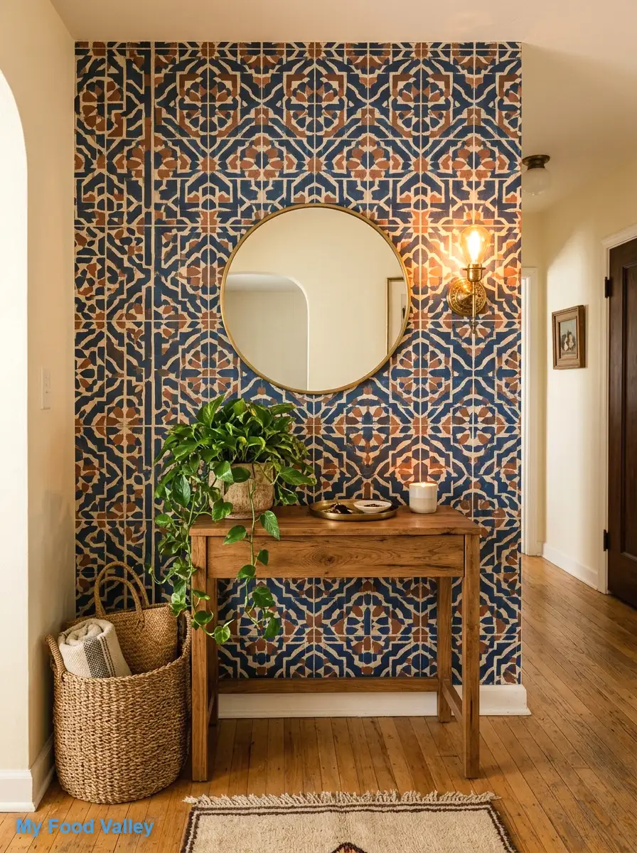 moroccan tile-inspired wallpaper