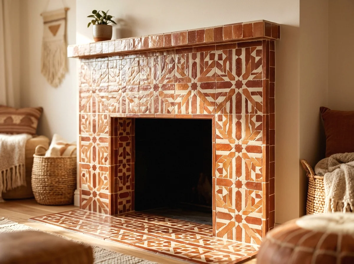 moroccan tile surround in earthy tones