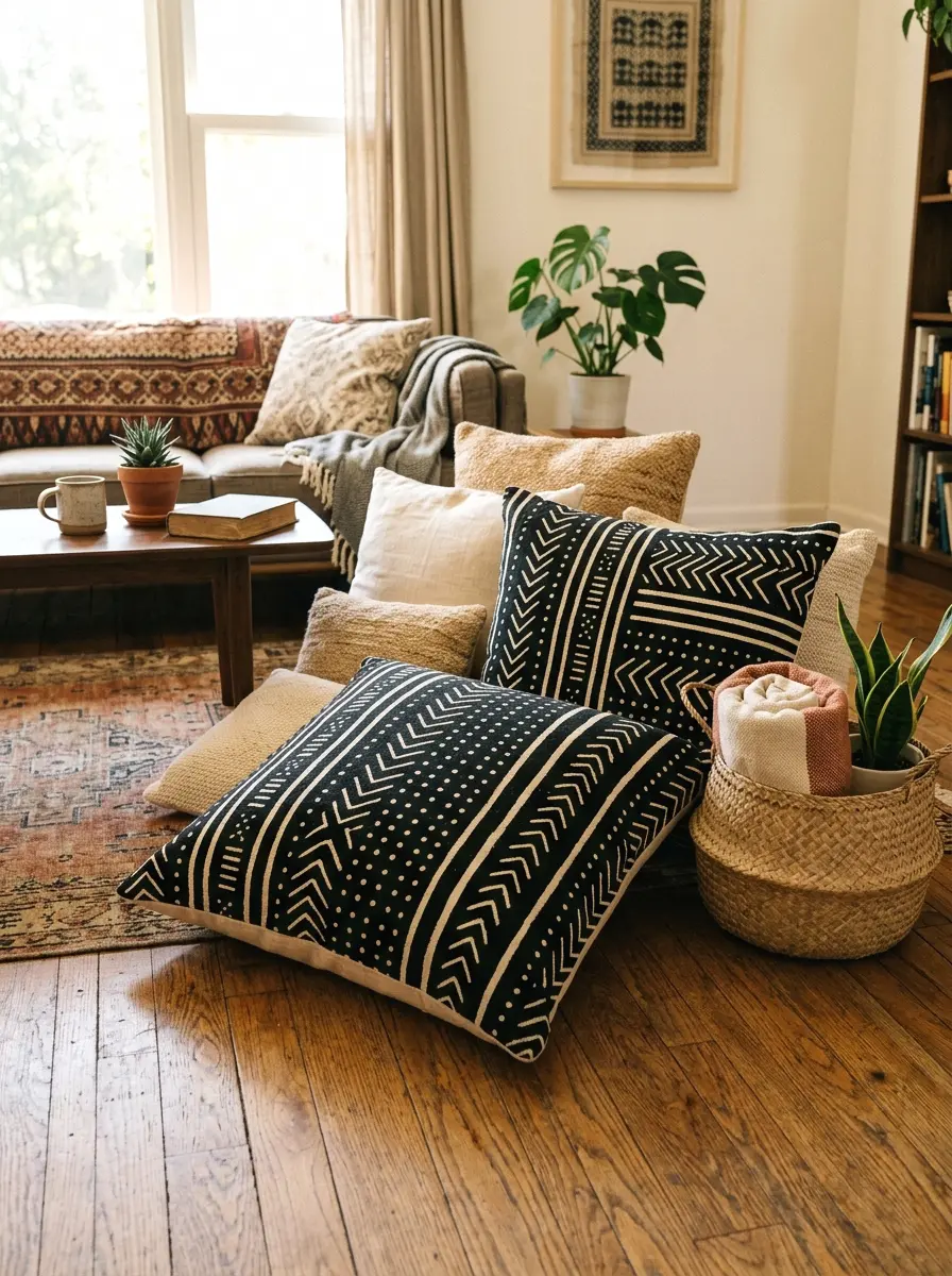 mudcloth print floor pillows