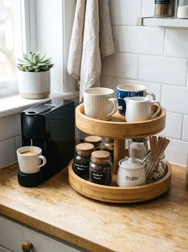 multi-tier rotating turntable coffee station