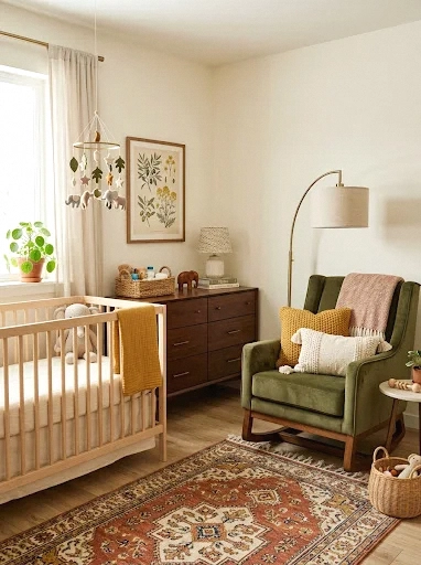 mustard and olive vintage boho nursery