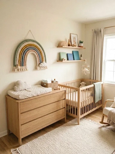 muted rainbow and cloud nursery