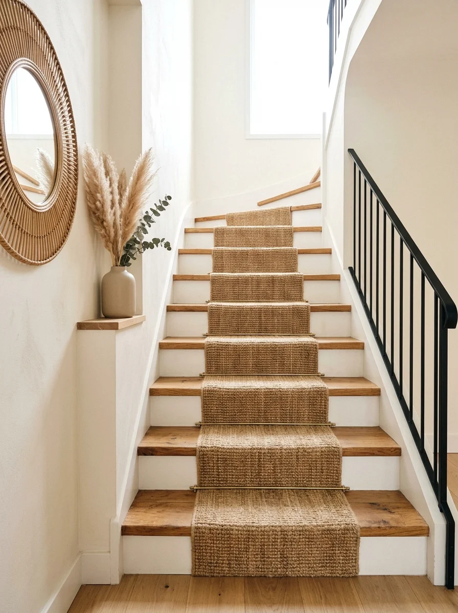 natural wood treads with warm white walls