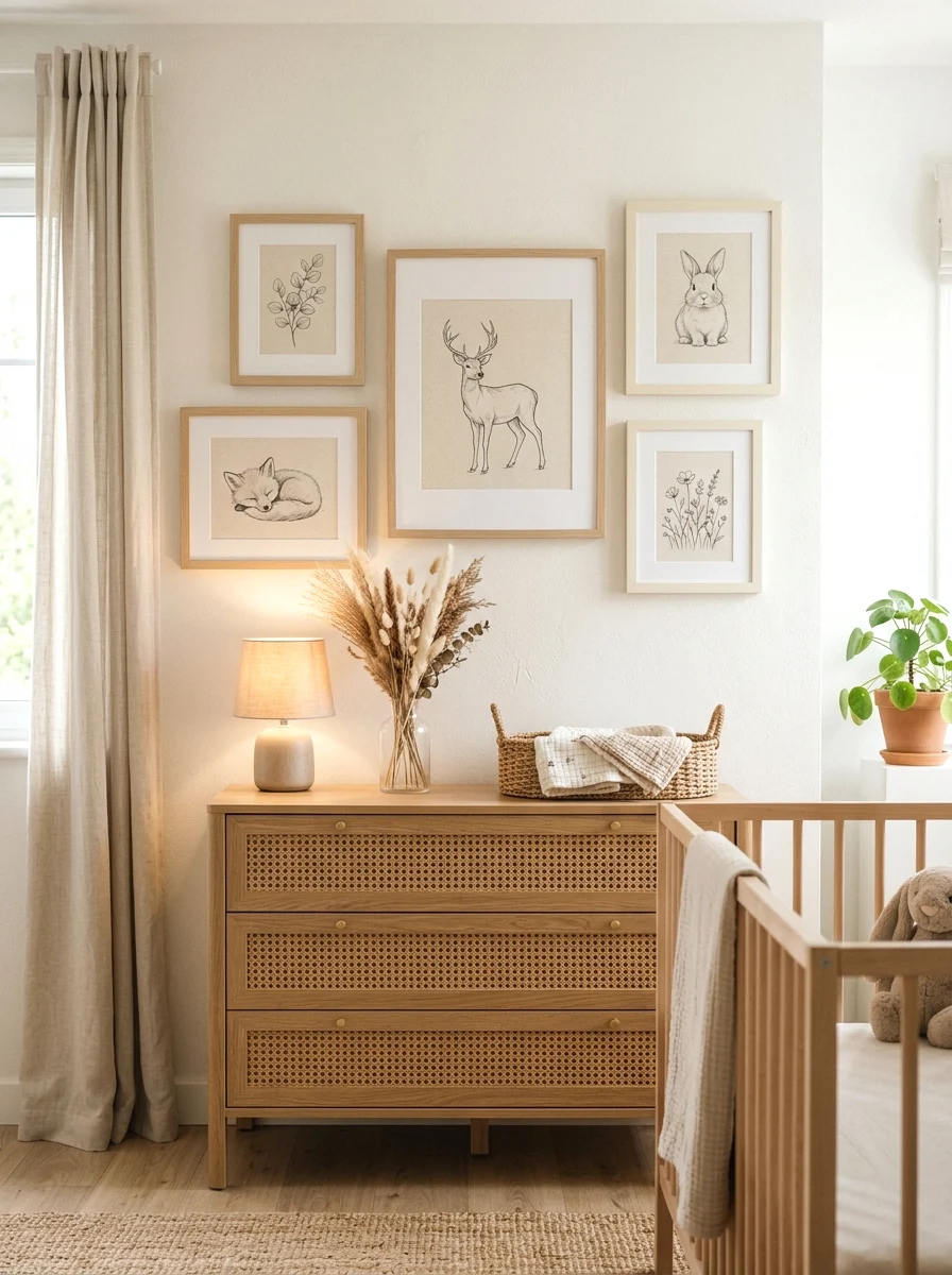 neutral animal sketch gallery wall