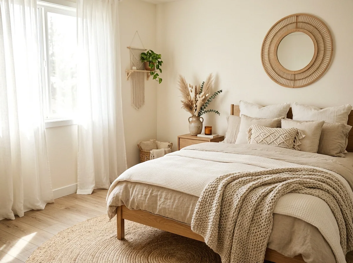 neutral cream and beige boho bedroom