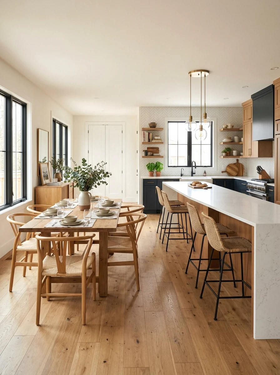 open-concept dining flowing into the kitchen