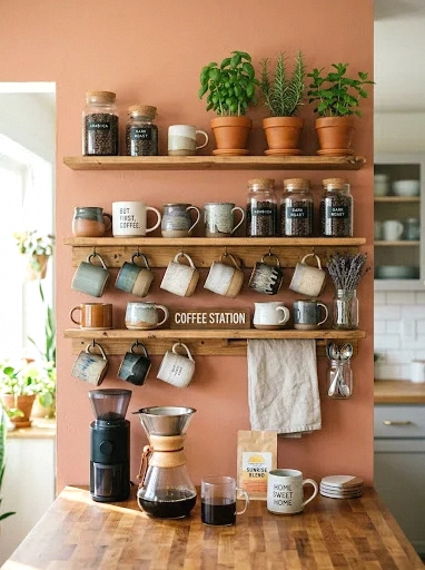 open shelving coffee display