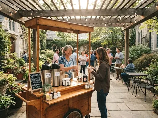 outdoor courtyard coffee cart