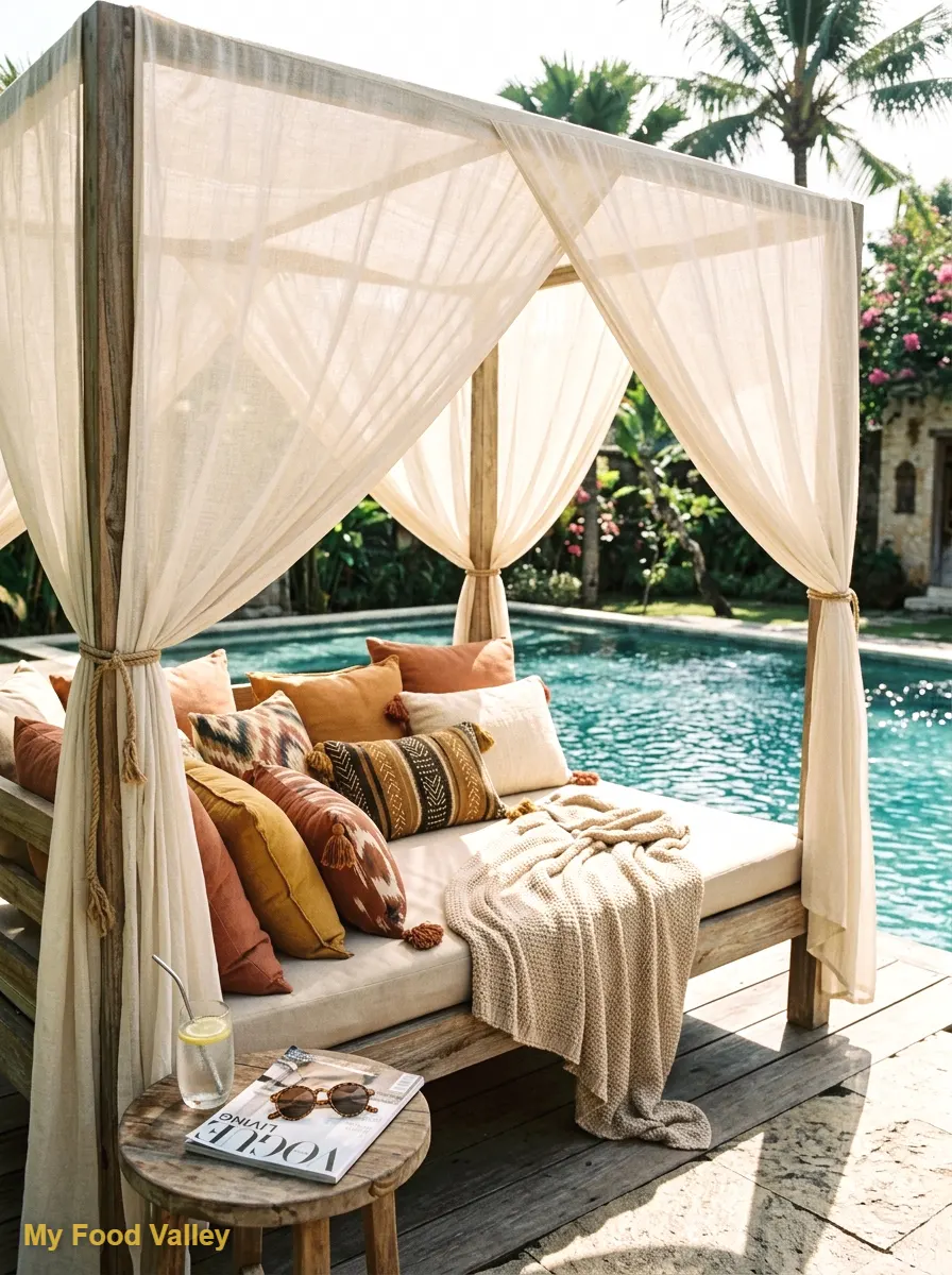 outdoor daybed with sheer canopy