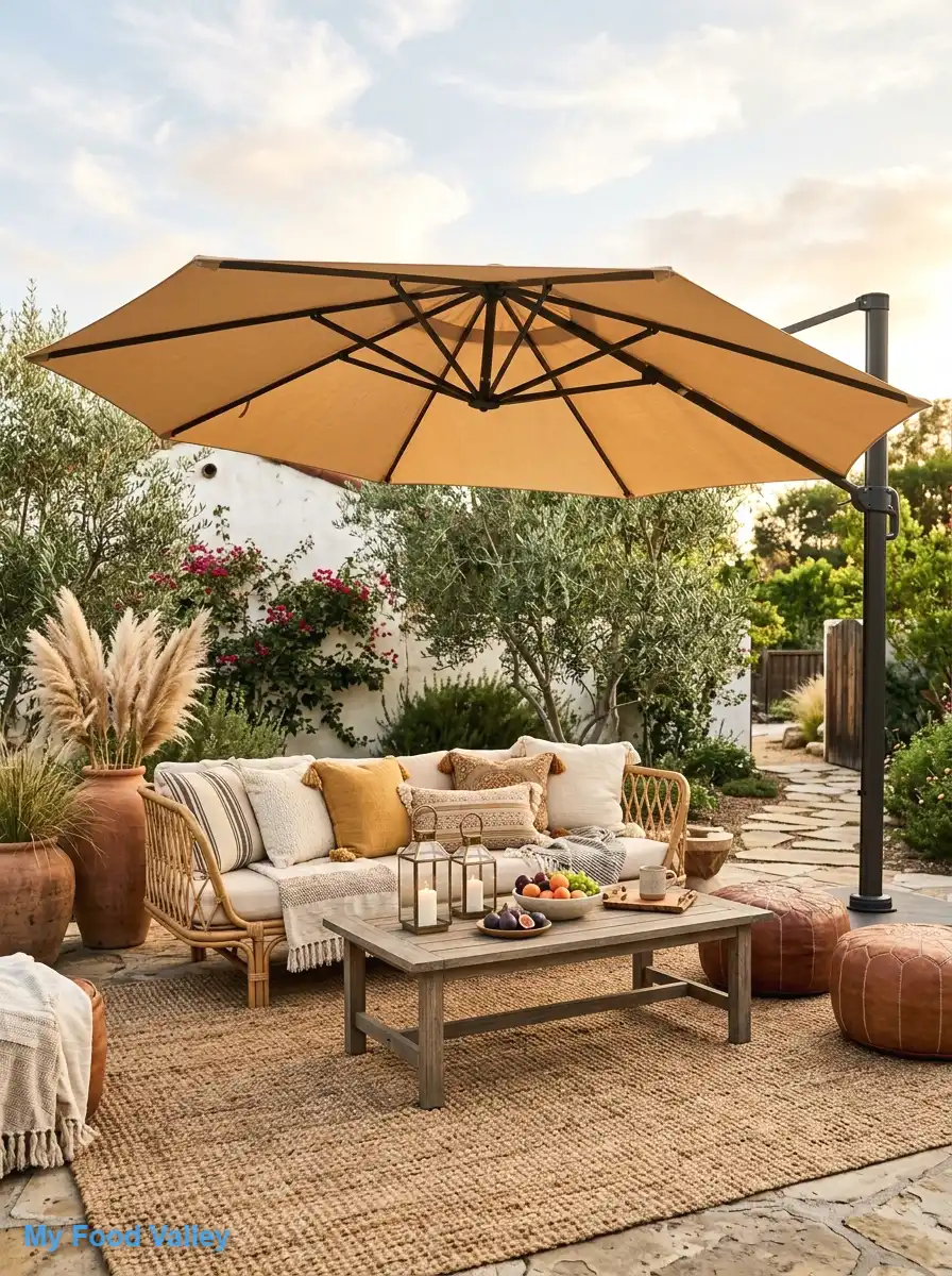 oversized cantilever umbrella in warm sand