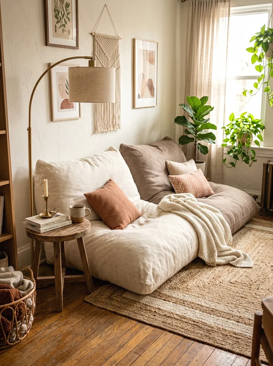 oversized floor pillow seating nook