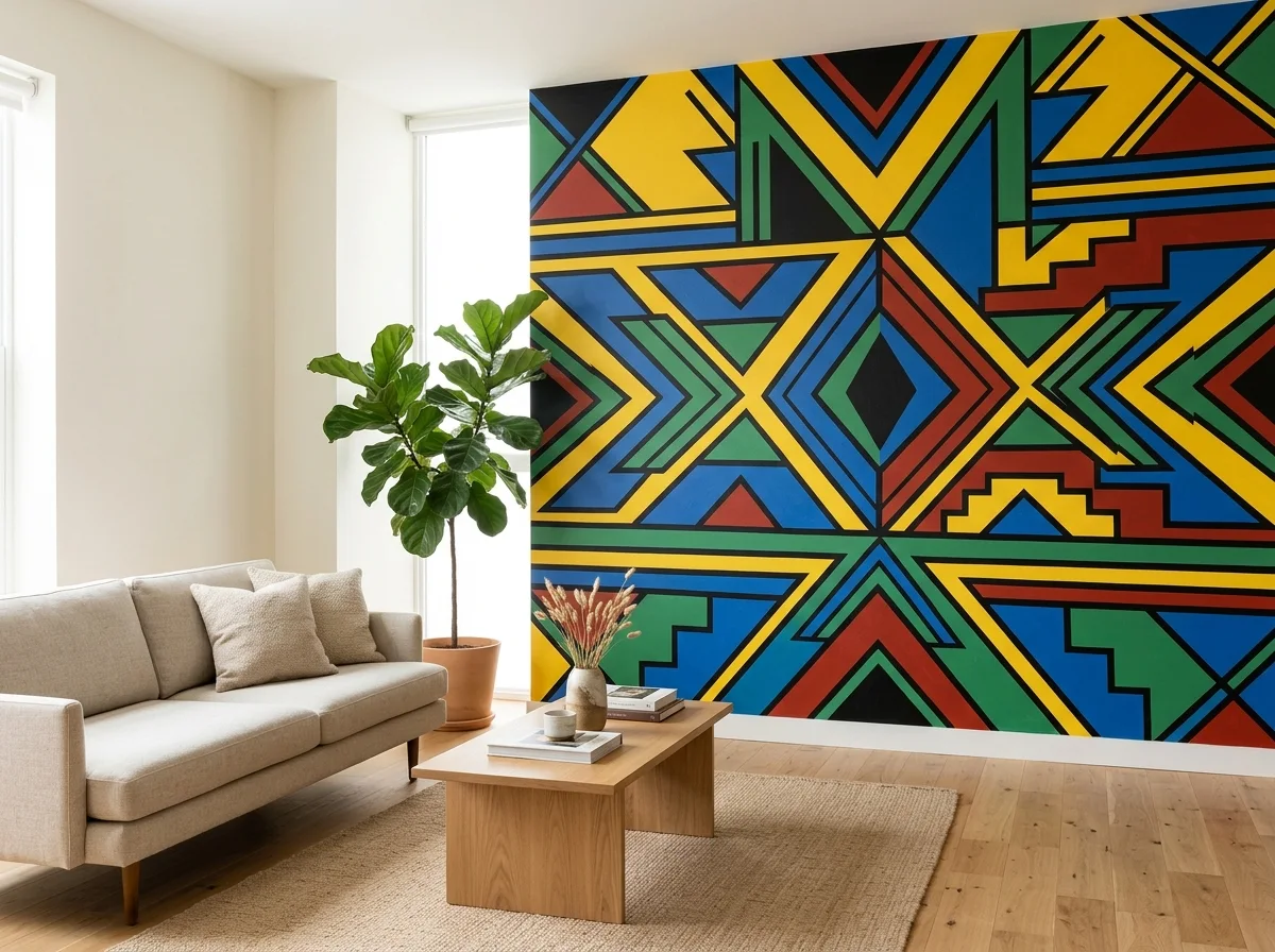 paint a bold ndebele-inspired geometric accent wall