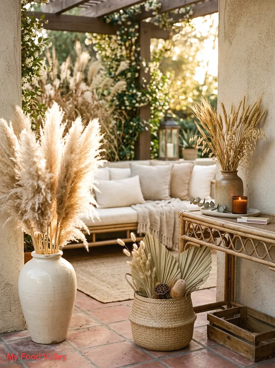 pampas grass and dried botanical arrangements