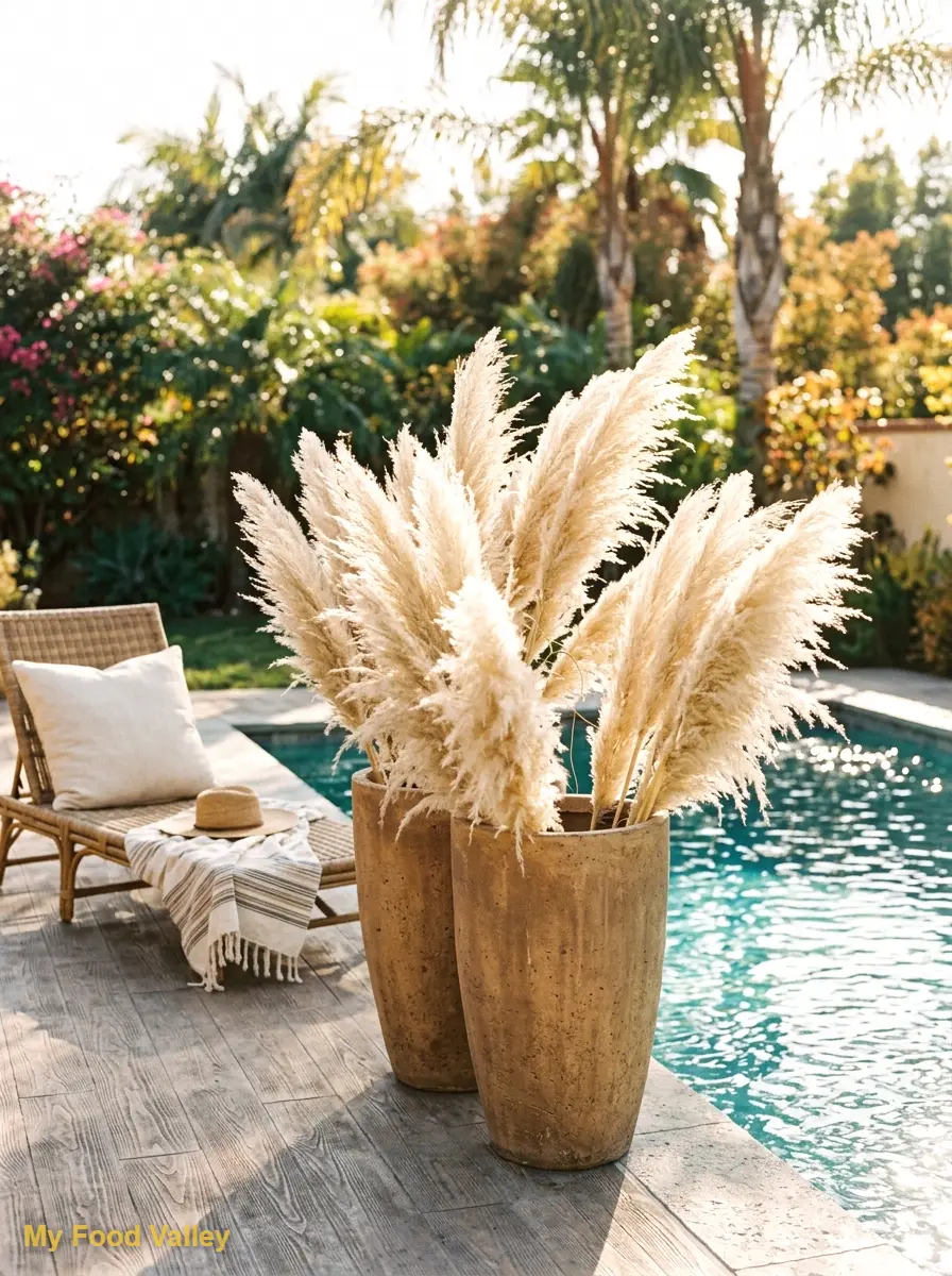pampas grass poolside planters