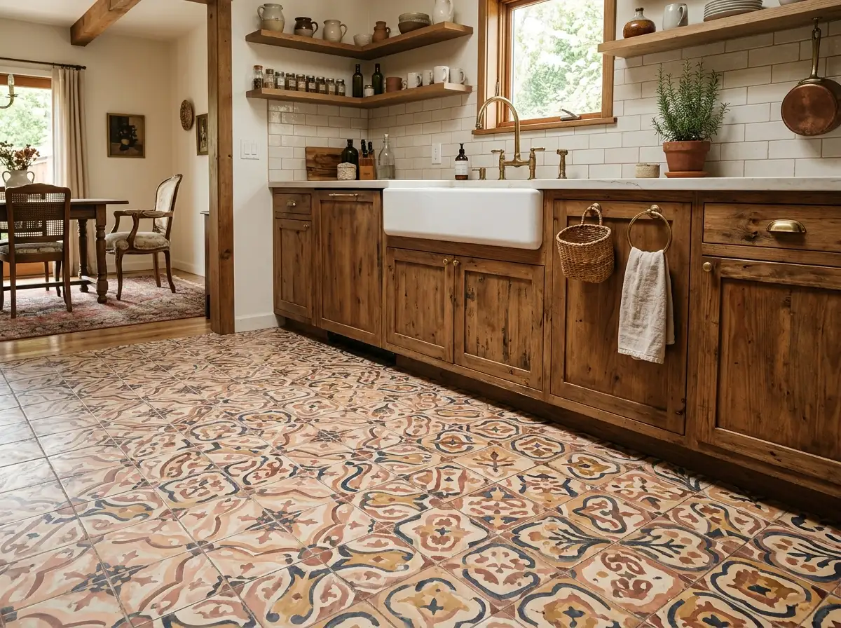 patterned encaustic cement tile floor