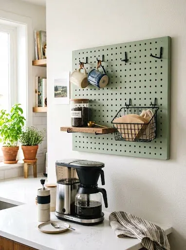 pegboard coffee station
