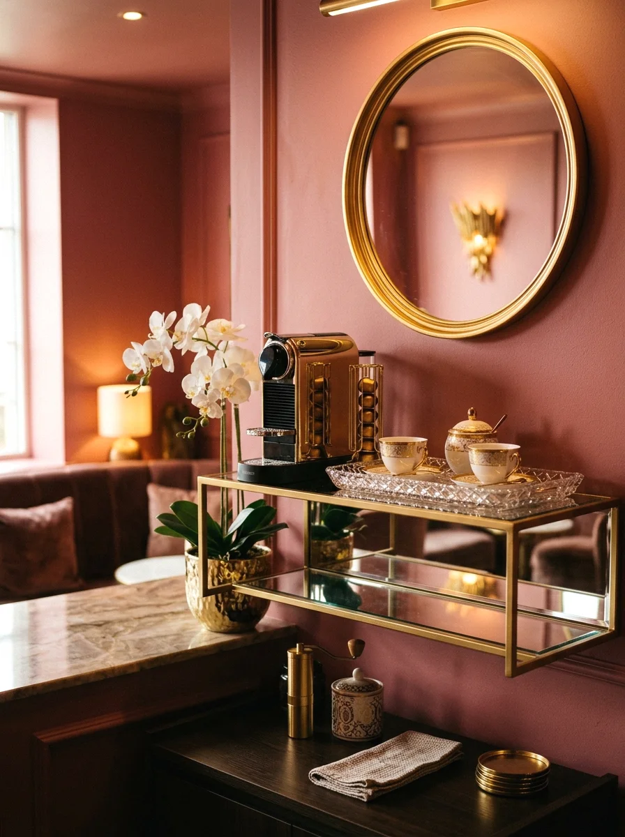 pink and gold glam corner