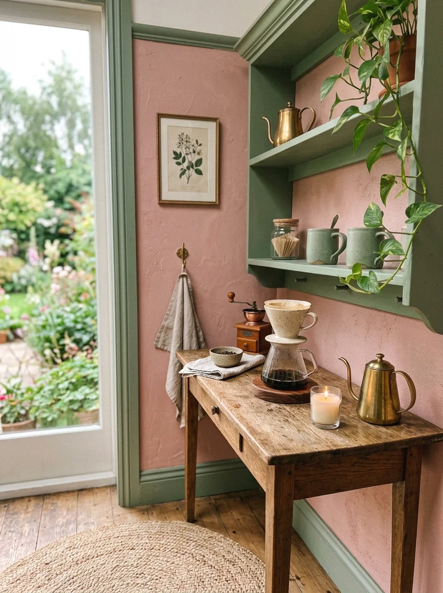 pink and sage green bar