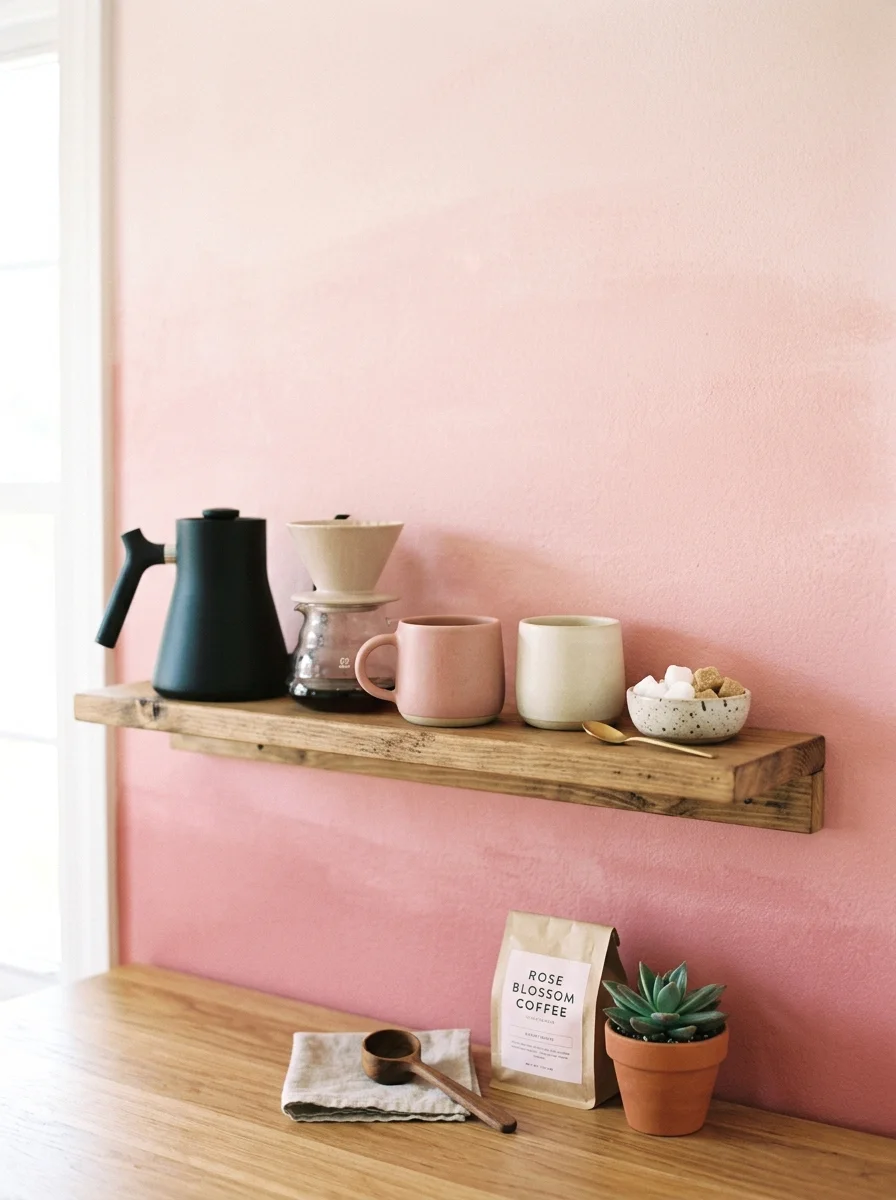 pink ombre wall coffee station