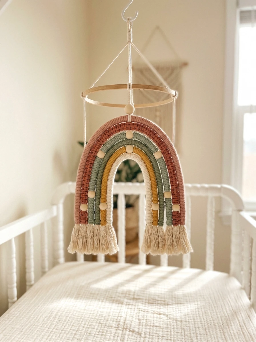 rainbow macrame mobile