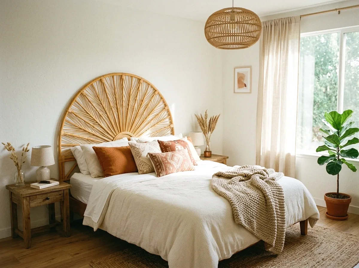 rattan fan-shaped headboard