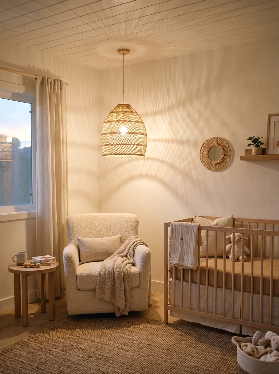 rattan pendant light with soft glow