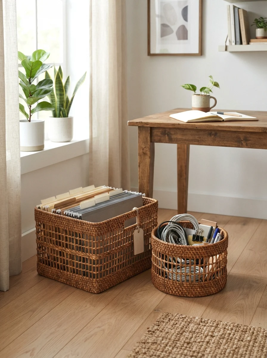 rattan storage baskets for files