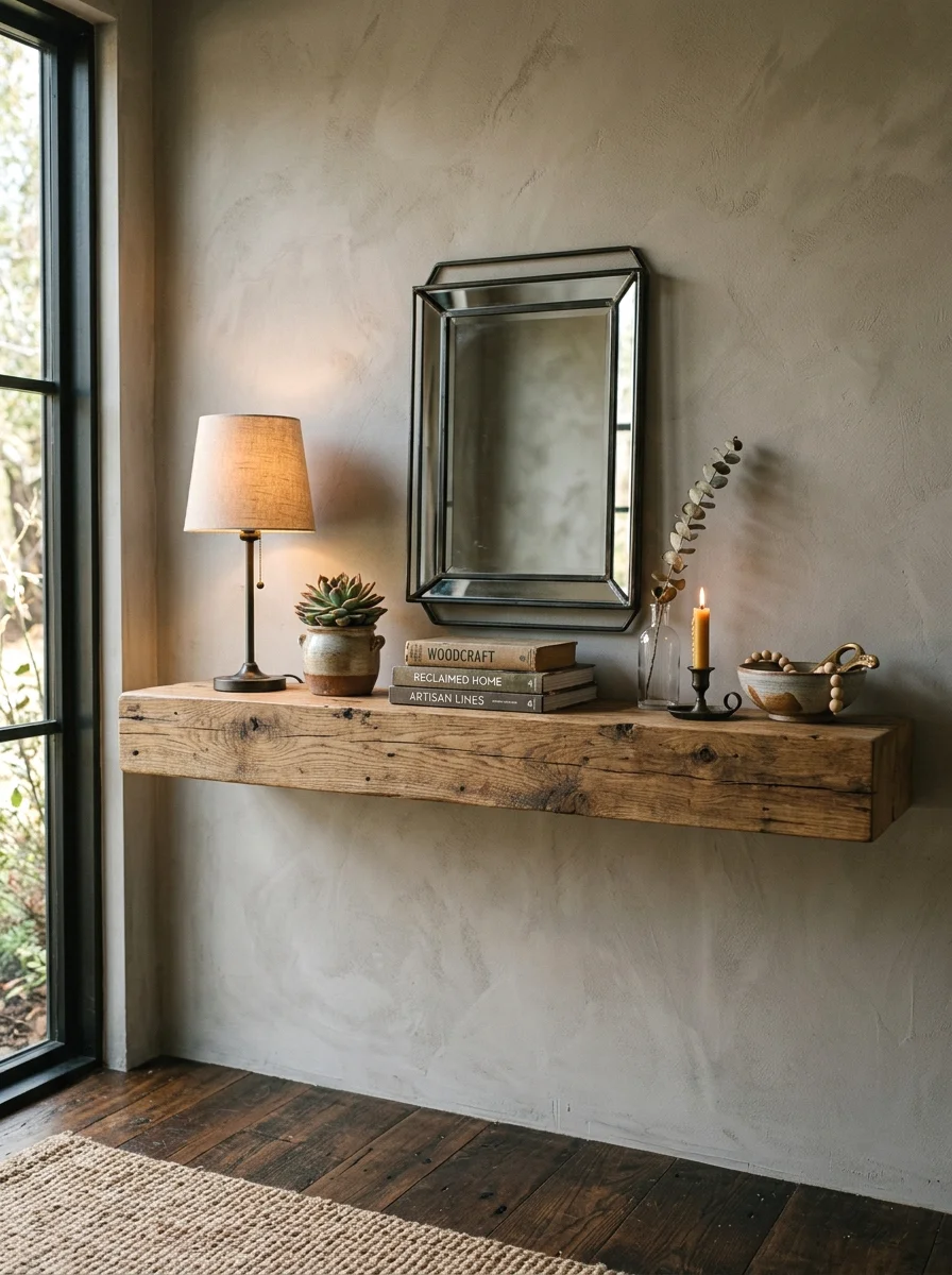 reclaimed wood floating console
