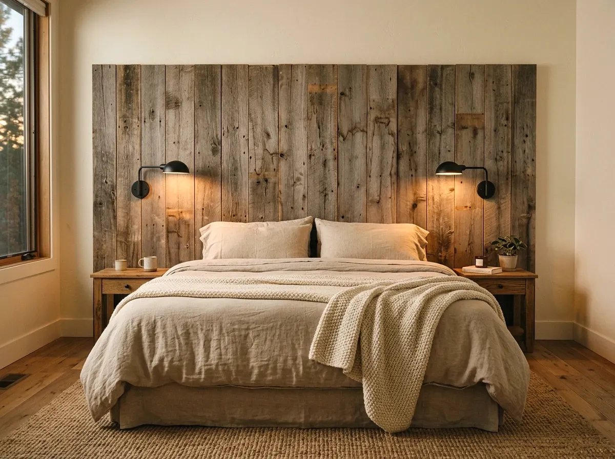 reclaimed wood plank headboard